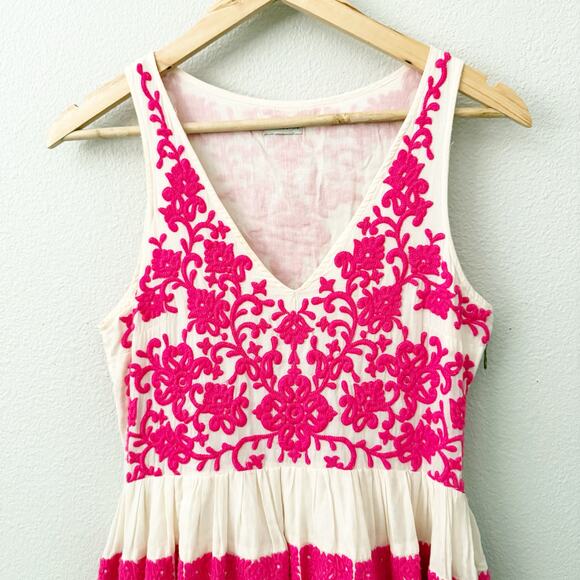 ANTHROPOLOGIE x LEIFSDOTTIR | Azalea Stitched Embroidered Dress Pink | Size 8 - Picture 2 of 9